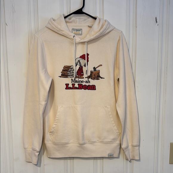 Llbean x peanuts women’s xs snoopy Maine-ah Mainer pull over cream hoodie - Picture 1 of 5